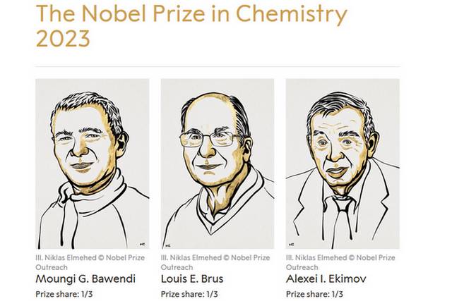 Nagroda Nobla w dziedzinie chemii 2023 za syntezę kropek kwantowych [fot. nobelprize.org]