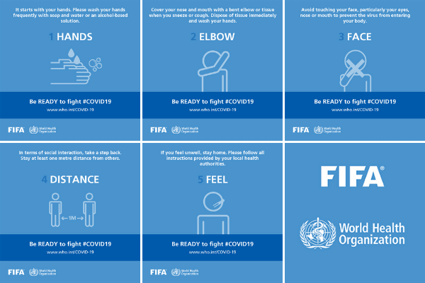 Pi krokw do pokonania koronawirusa - nowa kampania WHO i FIFA [fot. WHO/FIFA]