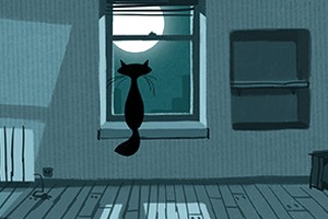 Wisawa Szymborska i kot w pustym mieszkaniu. W Google Doodle [fot. Google]